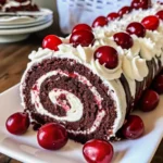Black Forest Roll Cake, Chocolate Cherry Cream Roll, Swiss Roll with Cherries, Black Forest Dessert Roll, Cream-Filled Chocolate Roll, Festive Cream Roll Recipe, Cherry Chocolate Roll Cake, Rolled Black Forest Cake, Decadent Cream Roll Dessert, Classic Black Forest Roll